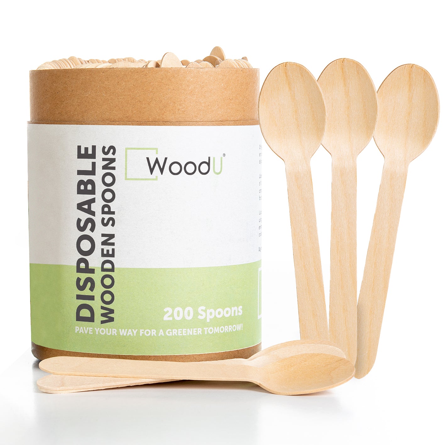 WoodU Disposable Wooden Spoons 100 pcs All Natural Eco-friendly Non-toxic