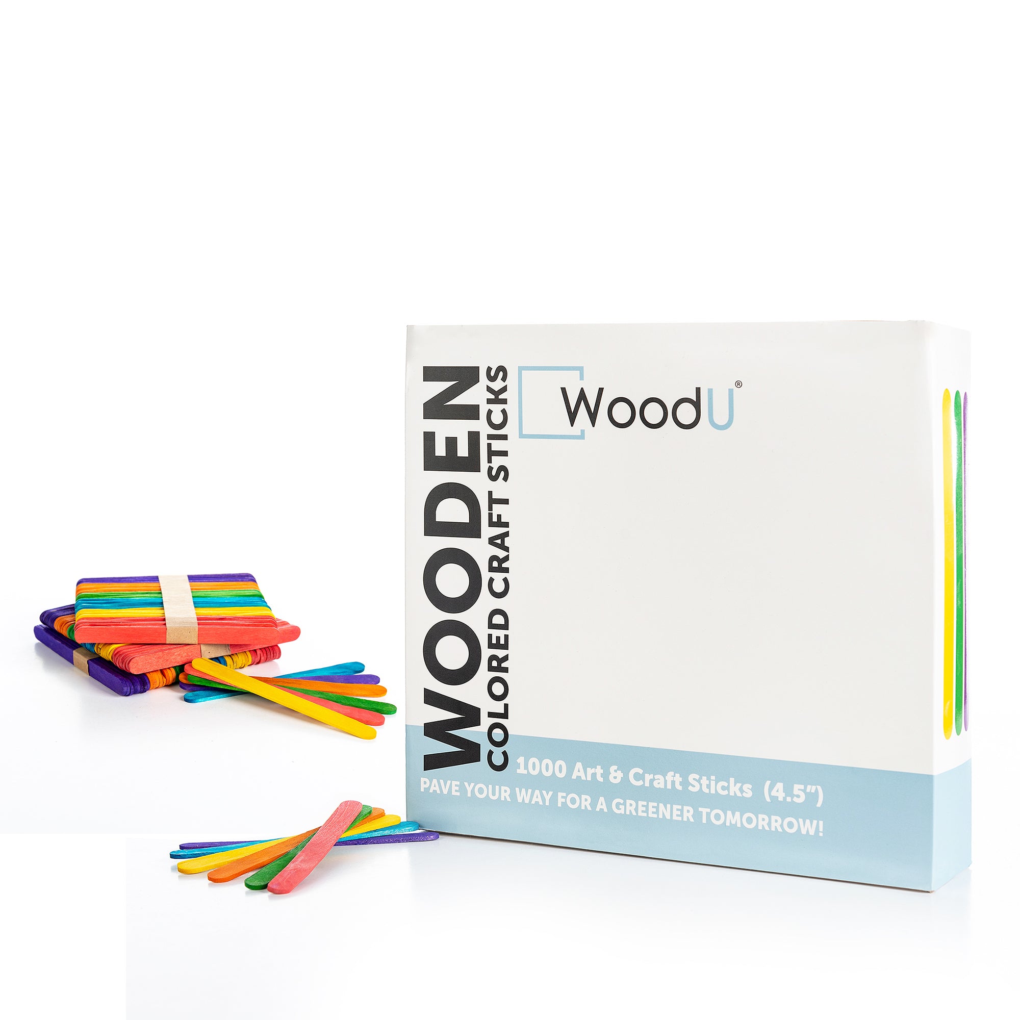 WoodU Wooden Craft Colored Popsicle Sticks 1000 pcs All Natural Eco-friendly Non-toxic