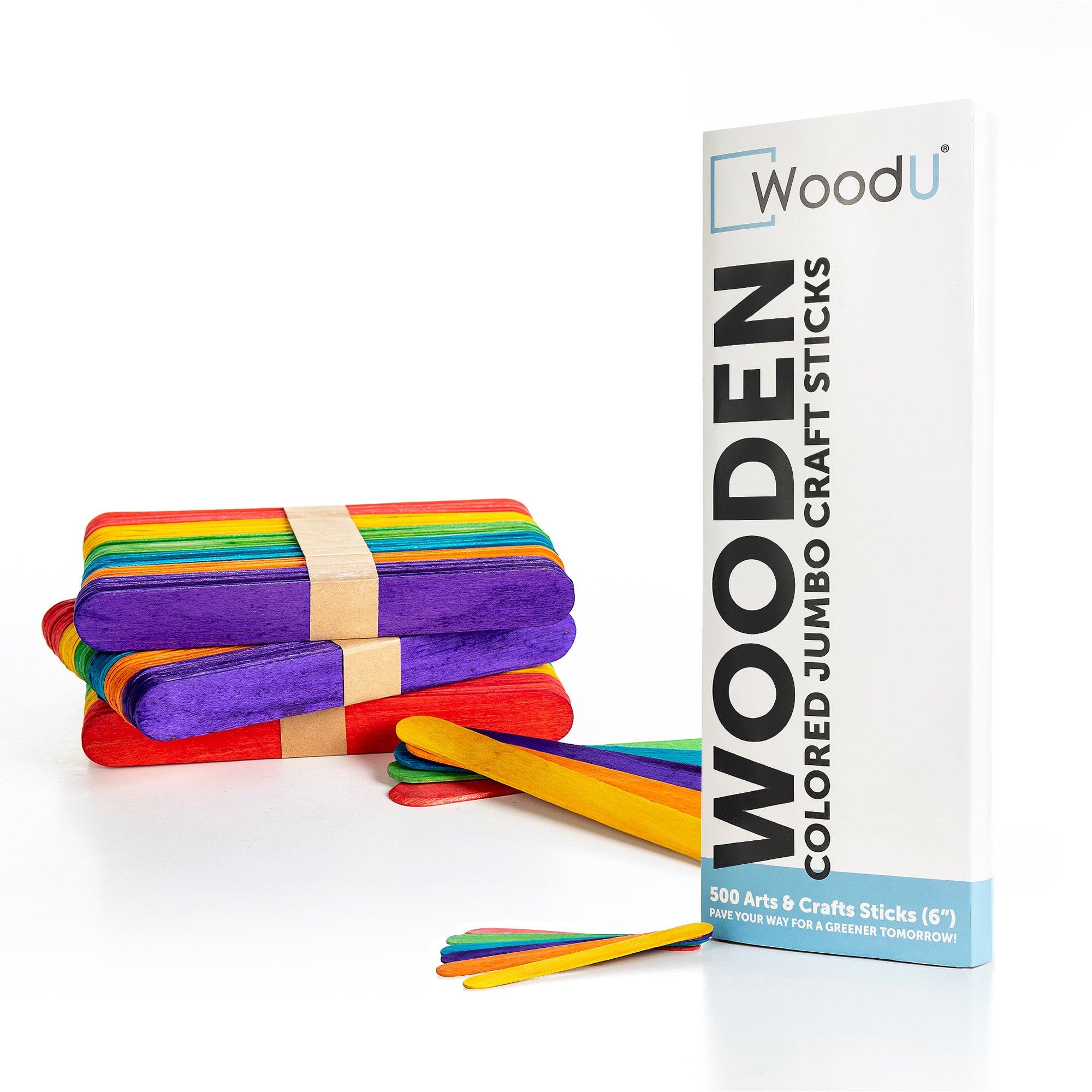 WoodU Wooden Craft Jumbo Colored Popsicle Sticks Eco-friendly Non-toxic